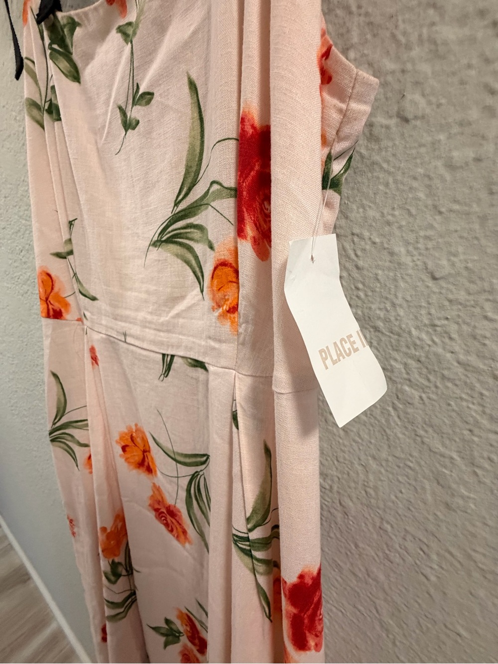 Floral Tie-Shoulder Maxi Dress in Blush with Orange Blooms - Picture 4 of 4